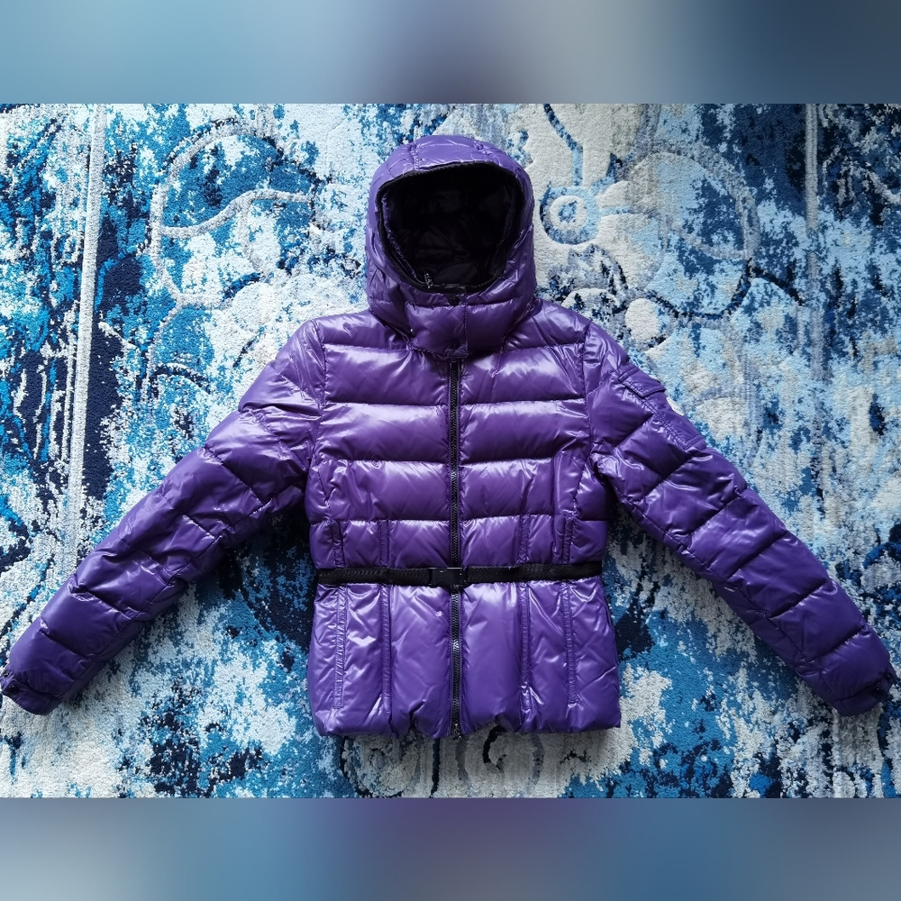 Women's Moncler Grenadille 2012 Purple Hooded Belted Down Jacket Size 3 US M